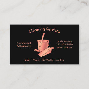 Simple House Cleaning Services Black and Rose Gold Business Card