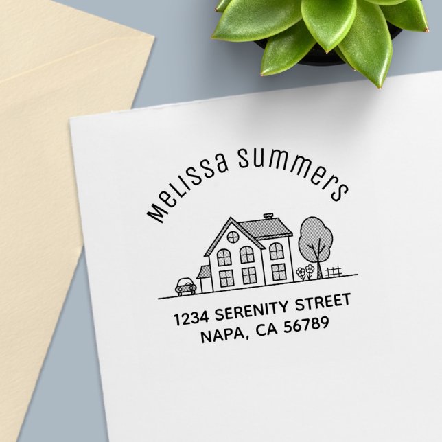 Simple House Illustration Arch Address 3 Self-inking Stamp (Creator Uploaded)