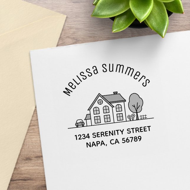 Simple House Illustration Arch Address 4 Rubber Stamp (Creator Uploaded)