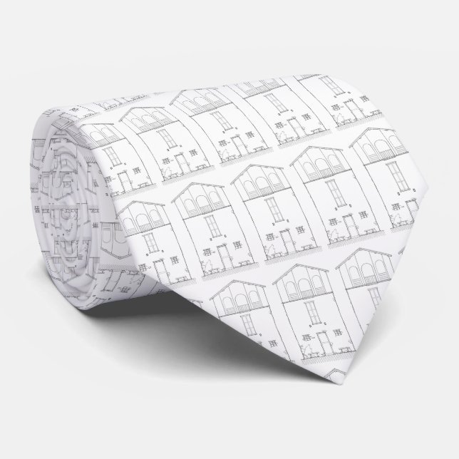 Simple House Pattern Contractor Architect White Tie (Rolled)