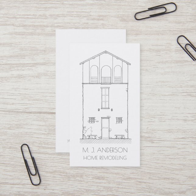 Simple House Sketch Vertical Black and White Business Card (Front/Back In Situ)