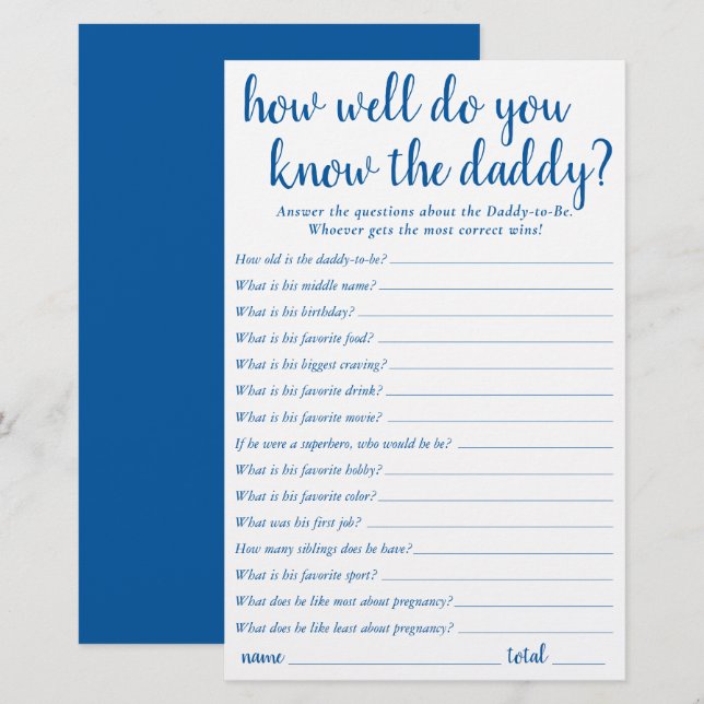 Simple How Well Do You Know Daddy | Blue Keepsake (Front/Back)