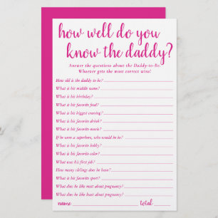 Simple How Well Do You Know Daddy   Hot Pink Card
