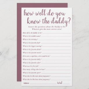 Simple How Well Do You Know Daddy   Mauve Card