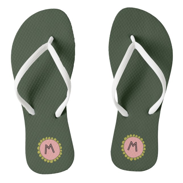 Simple Hunter Green Custom Monogram Flip Flops (Footbed)