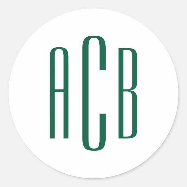 Simple Hunter Green Three Letter Monogram Classic Round Sticker (Front)