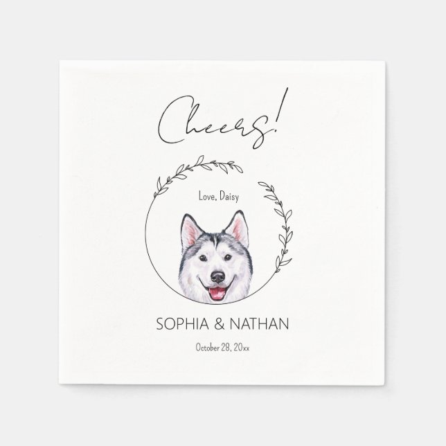 Simple Husky Dog Wedding Cocktail Napkins (Front)