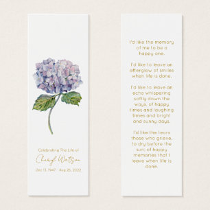 Simple Hydrangea Funeral Memorial Bookmark