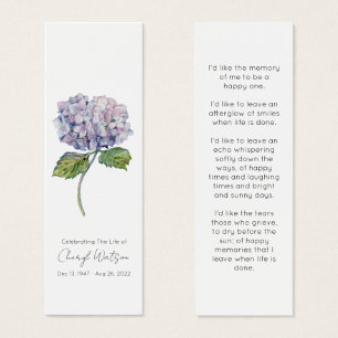 Simple Hydrangea Funeral Memorial Bookmark