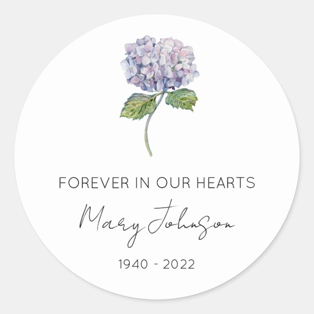 Simple Hydrangea Memorial Classic Round Sticker (Front)