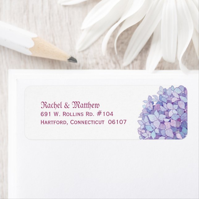 Simple Hydrangea Wedding Return Address (Insitu)