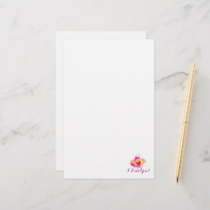 Simple I Love You -  pink hearts Stationery