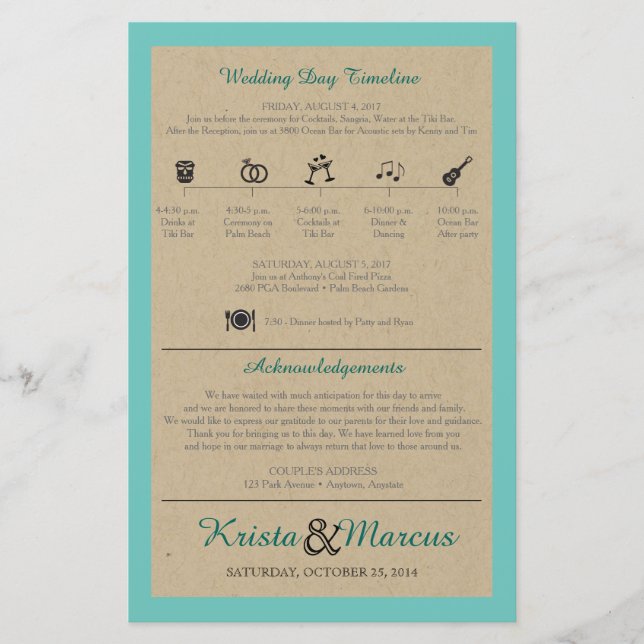 Simple Icons Timeline Weddng program (Front)