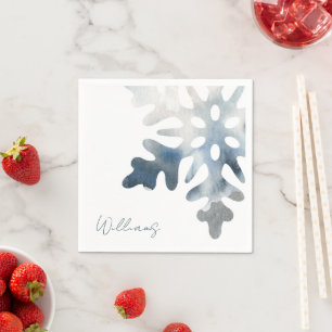 Simple Icy Blue Large Snowflake Custom Cocktail Napkin