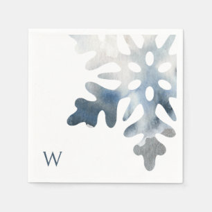Simple Icy Blue Large Snowflake Monogram Cocktail Napkin