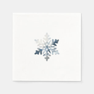 Simple Icy Blue Snowflake Monogram Cocktail Napkin