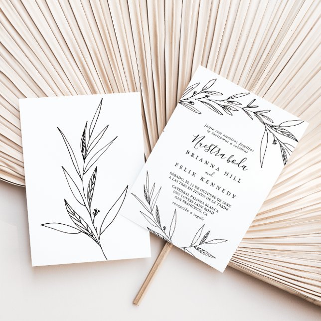 Simple Illustrated Foliage Nuestra Boda Wedding Invitation (Creator Uploaded)