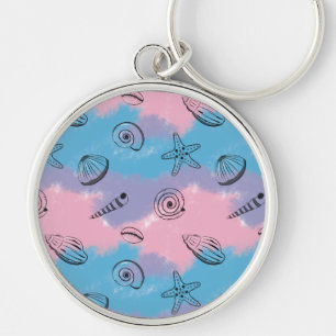 Simple Illustrated Seashells on Cool Colours Keychain