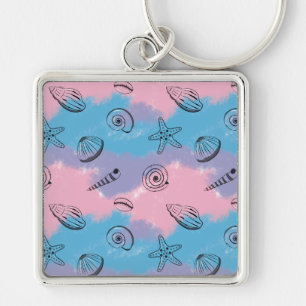 Simple Illustrated Seashells on Cool Colours Keychain