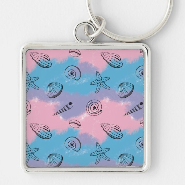 Simple Illustrated Seashells on Cool Colours Keychain (Front)