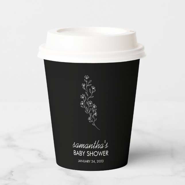 Simple Illustration Elegant Line Art Flower Paper Cups (Front)