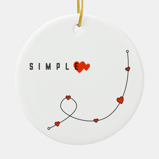 Simple illustration with hearts in minimalist ceramic ornament (Front)