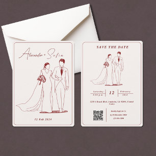 Simple Illustration With QR Code RSVP Wedding Invitation