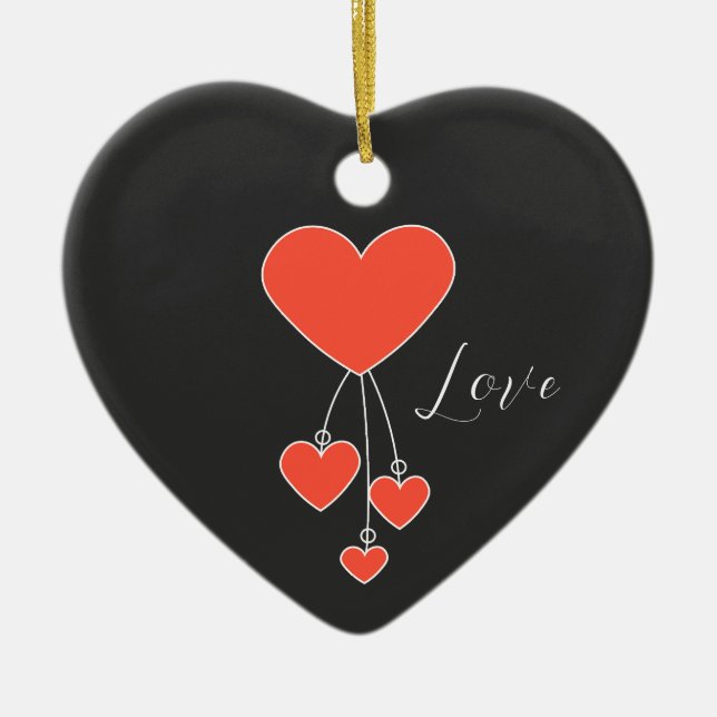 Simple illustration with scarlet hearts "Love" Ceramic Ornament (Front)