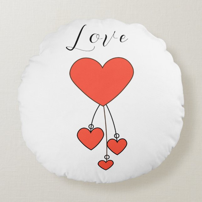 Simple illustration with scarlet hearts Love Round Pillow (Front)