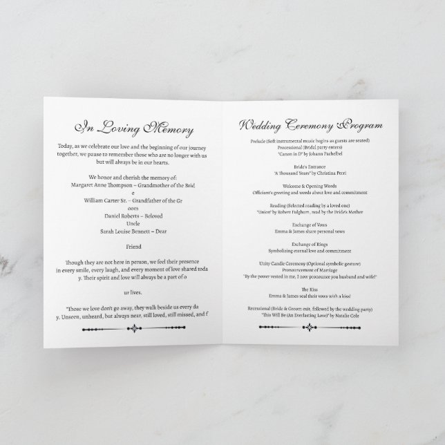 Simple in loving memory wedding program (Inside)
