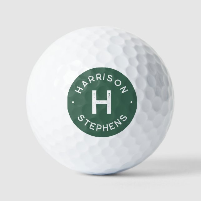 Simple initial and name green bachelor party golf balls (Front)
