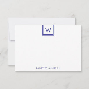 Simple Initial in Box Deep Blue Stationery Card