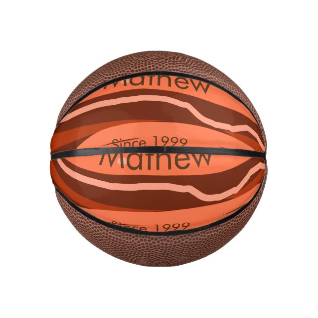 simple initial letter monogram add name brown art mini basketball (Front)