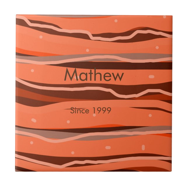 simple initial letter monogram add name brown art tile (Front)