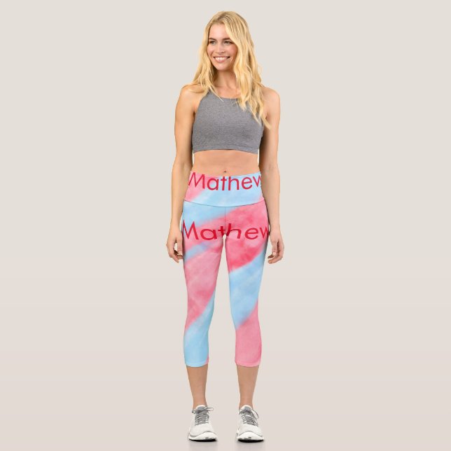 simple initial letter monogram add your name red b capri leggings (Front)