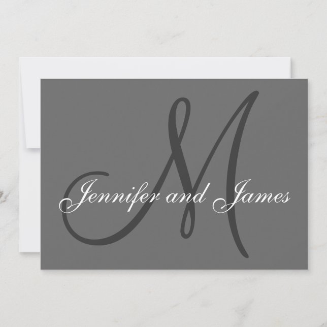 Simple Initial Wedding Invitation Names Grey (Front)