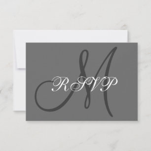 Simple Initial Wedding RSVP Grey Card