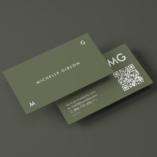 Simple Initials Army Green Professional Minimal Business Card