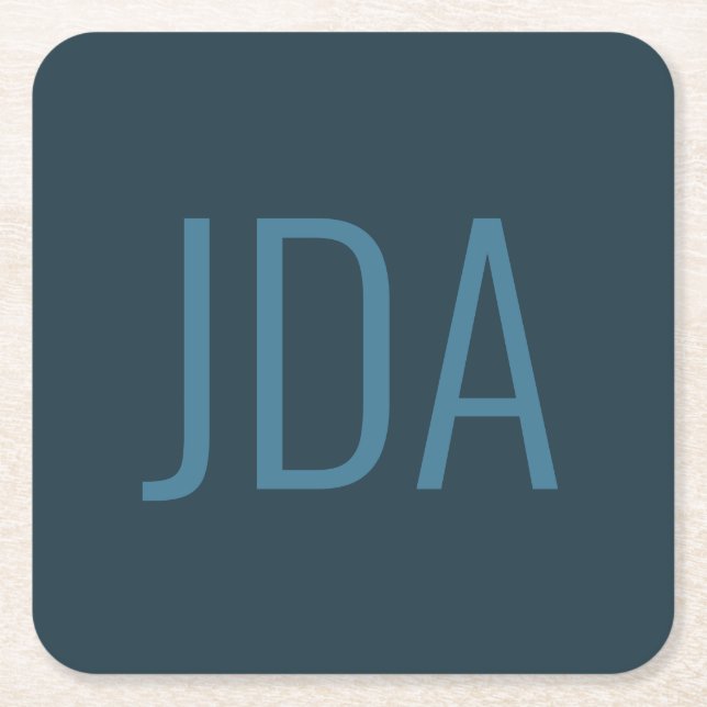 Simple Initials | Blues Square Paper Coaster (Front)