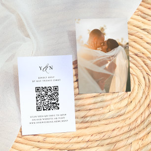 Simple Initials Elegant Photo QR Code Wedding RSVP Enclosure Card
