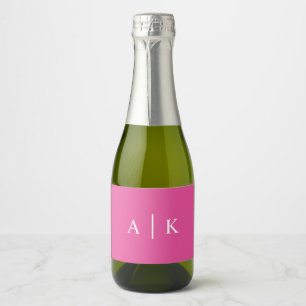 Simple Initials Monogram Bright Hot Pink Sparkling Wine Label
