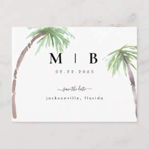 Simple Initials Tropical Wedding Save the Date Announcement Postcard