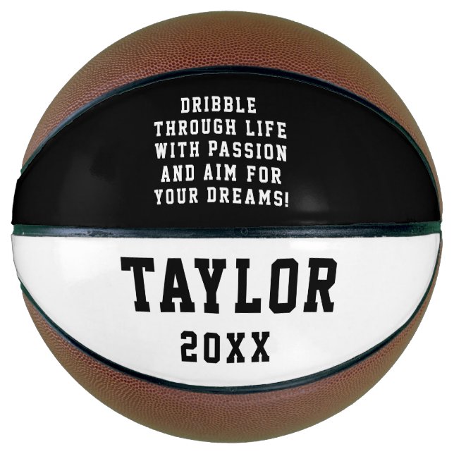 Simple Inspirational Black White MVP Coach Name  Basketball (Front)