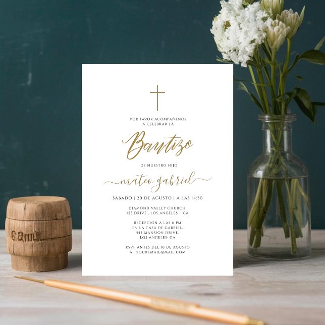 Simple Invitation De Baptême Espagnol Or (Créateur téléchargé)