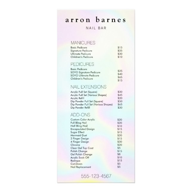 Simple Iridescent  Salon Price List Service Menu (Front)