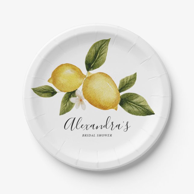 Simple Italia Lemon Calligraphy Bridal Shower  Paper Plate (Front)