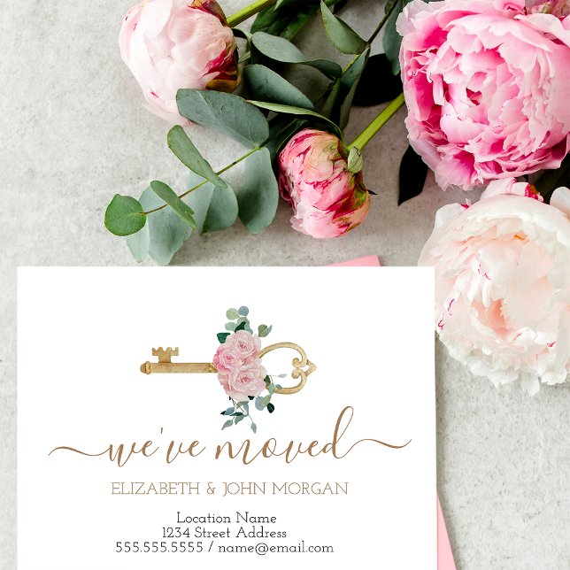 Simple I've Moved Key Roses New Address   Announcement Postcard (Creator Uploaded)