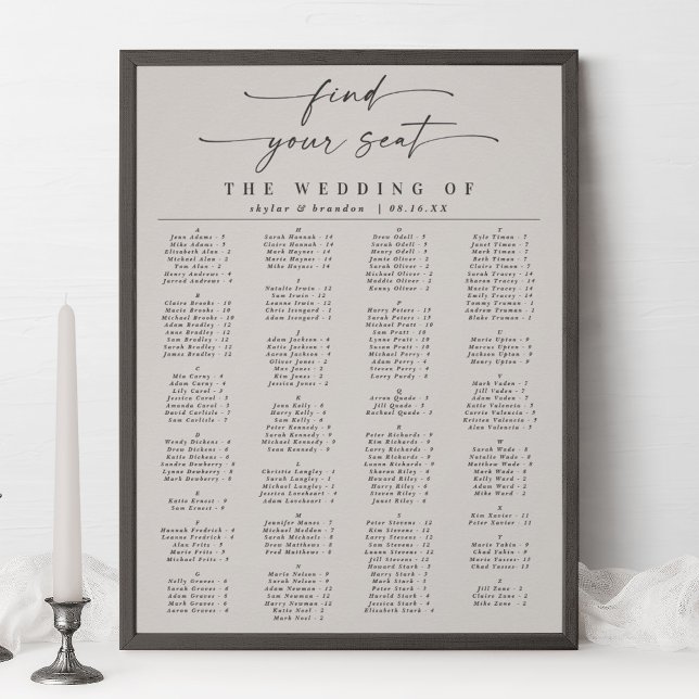 Simple Ivory Alphabetical Wedding Seating Chart (Creator Uploaded)