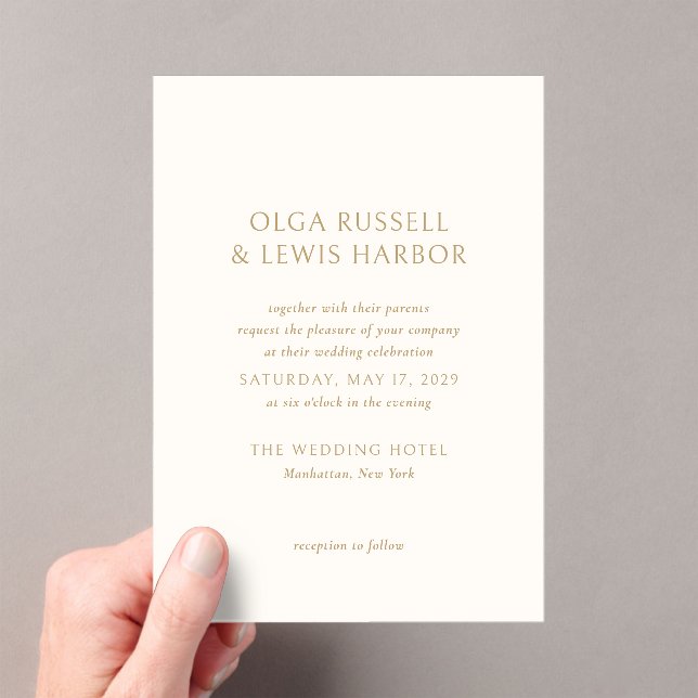 Simple Ivory and Gold Modern Wedding Acrylic Invitations (Insitu (Handheld))