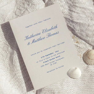 Simple Ivory and Navy Blue Wedding Invitation
